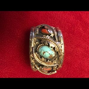 Sterling silver Bisbee turquoise coral bracelet